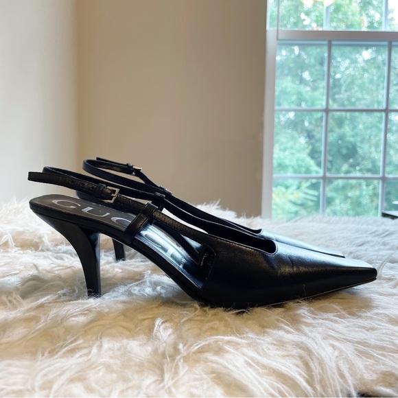 Gucci Black Leather Slingback Pump Square Toe size 38.5 - Picture 10 of 11